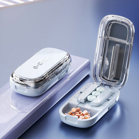 2pcs Starry Blue Pill Box with 1/2 Pill Cutter