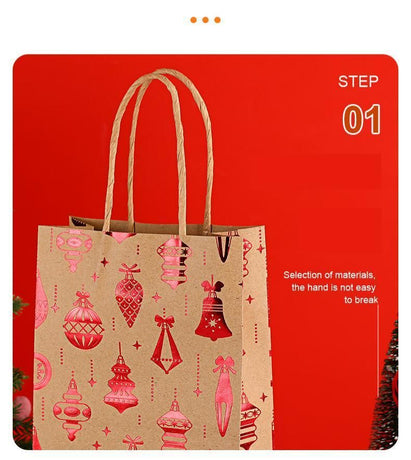20Pcs Christmas Kraft Gift Bags, Gold Hot Stamping Snowflake, 15×8×21cm