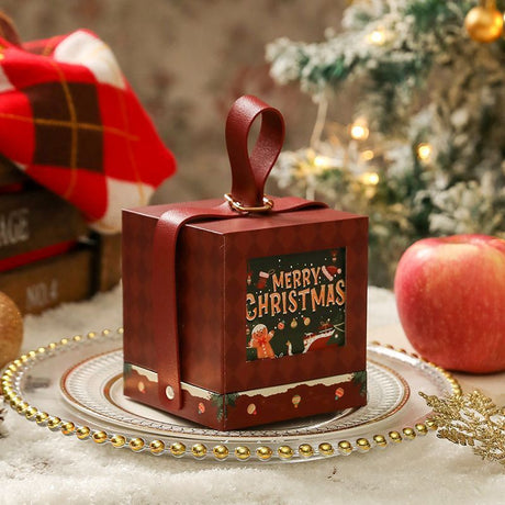 2pcs Square Christmas Apple Gift Box - Wine Red
