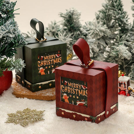2pcs Round Christmas Apple Gift Box - Wine Red