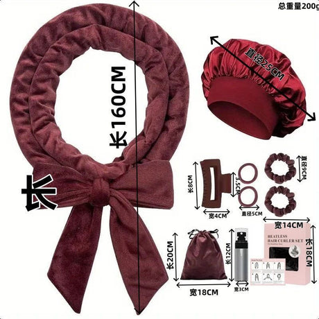 Black Satin No Heat Sleep Hair Curler 9Pcs Gift Set