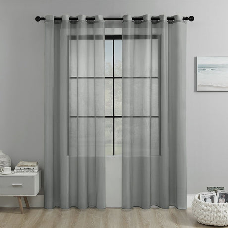 grey Light Transparent Window Sheers, 2 Pieces, Multiple Sizes Available