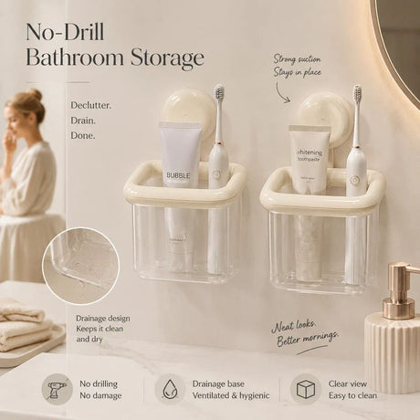 2pcs Wall-Mounted Storage Box - Cream White