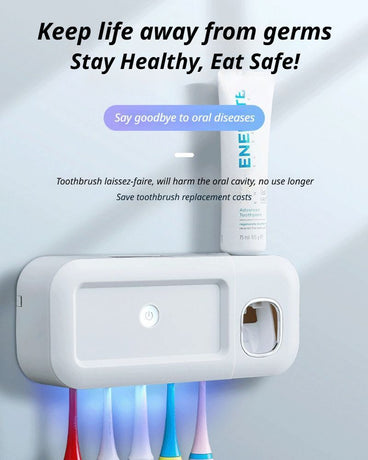 White Smart UV Sterilization Set, No-Drilling Wall-Mounted Toothbrush Organizer & Electric Toothbrush Sanitizer