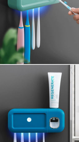 White Smart UV Sterilization Set, No-Drilling Wall-Mounted Toothbrush Organizer & Electric Toothbrush Sanitizer