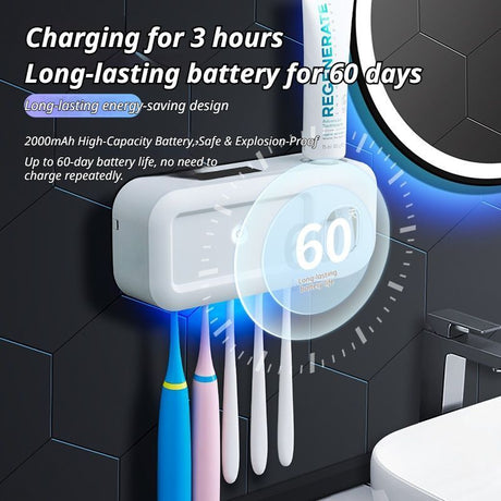 Gray Smart UV Sterilization Set, No-Drilling Wall-Mounted Toothbrush Organizer & Electric Toothbrush Sanitizer