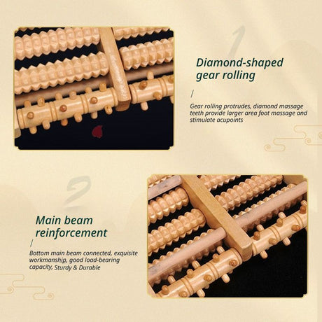 5-Row Roller Foot Massager, Wooden Home Pedicure & Foot Spa Massager, Mini Foot Roller