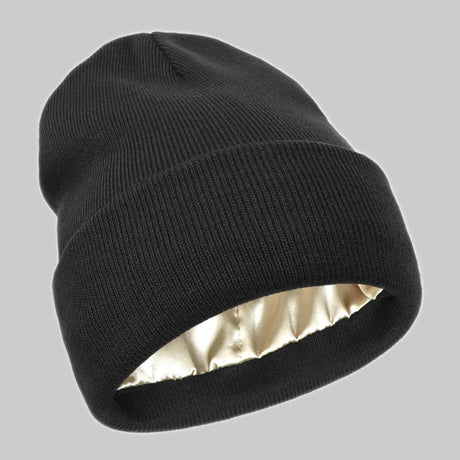 2Pcs Winter Thick Knit Beanie with Satin Lining, Fleece Warm Skull Cap for Men Women-blck 01