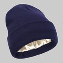2Pcs Winter Thick Knit Beanie with Satin Lining, Fleece Warm Skull Cap for Men Women-Navy blue 02