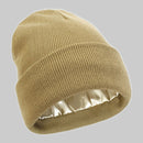 2Pcs Winter Thick Knit Beanie with Satin Lining, Fleece Warm Skull Cap for Men Women-khaki 04