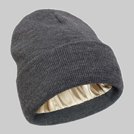 2Pcs Winter Thick Knit Beanie with Satin Lining, Fleece Warm Skull Cap for Men Women-grey 05