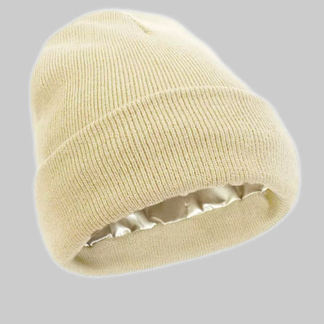 2Pcs Winter Thick Knit Beanie with Satin Lining, Fleece Warm Skull Cap for Men Women-off white 06