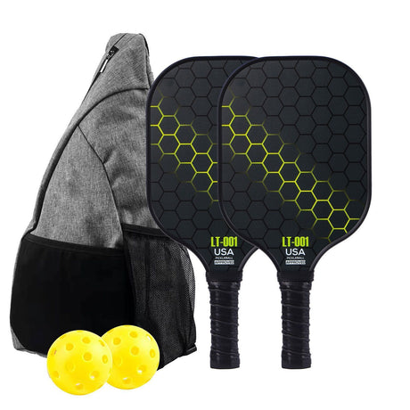 Yellow Pickleball Set with 2 Paddles-2 Balls And Triangular Carry Bag