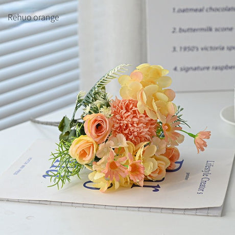 7-Branch Handheld Artificial Bouquet | Ins-Style Spring Romance, Long-Lasting Healing Little Happiness/7-prong rose hydrangea [Hot Orange]