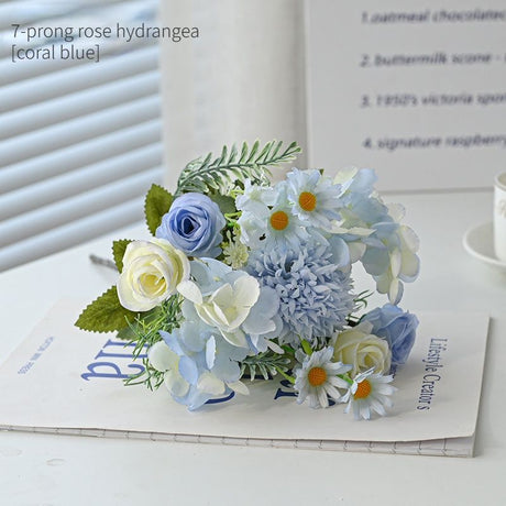 7-Branch Handheld Artificial Bouquet | Ins-Style Spring Romance, Long-Lasting Healing Little Happiness/7-prong rose hydrangea [coral blue]