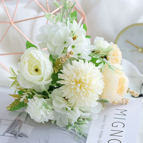 7-Branch Handheld Artificial Bouquet | Ins-Style Spring Romance, Long-Lasting Healing Little Happiness/7-prong rose hydrangea [coral blue]