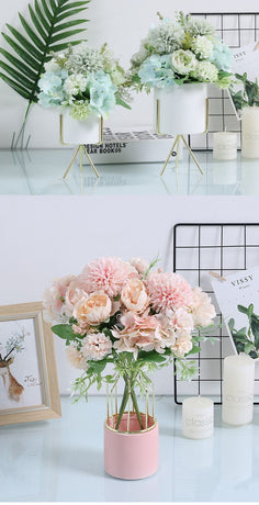 7-Branch Handheld Artificial Bouquet | Ins-Style Spring Romance, Long-Lasting Healing Little Happiness/7-prong rose hydrangea [coral blue]