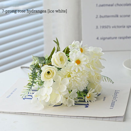 7-Branch Handheld Artificial Bouquet | Ins-Style Spring Romance, Long-Lasting Healing Little Happiness/7-prong rose hydrangea [coral blue]
