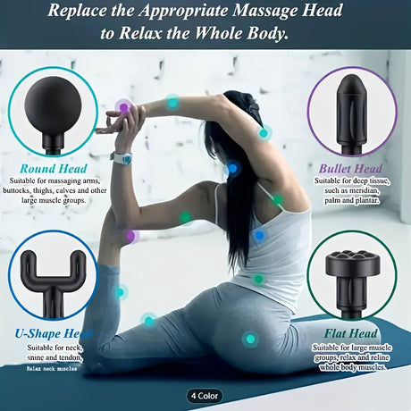 **Portable Deep Tissue Massager | 6-Speed & 4 Heads & 15-Min Timer｜Professional Muscle Recovery, Anytime Anywhere**