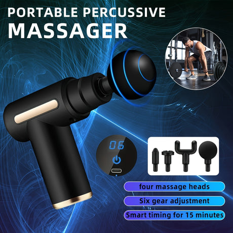 **Portable Deep Tissue Massager | 6-Speed & 4 Heads & 15-Min Timer｜Professional Muscle Recovery, Anytime Anywhere**GREEN