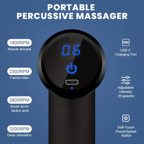 **Portable Deep Tissue Massager | 6-Speed & 4 Heads & 15-Min Timer｜Professional Muscle Recovery, Anytime Anywhere**GREEN