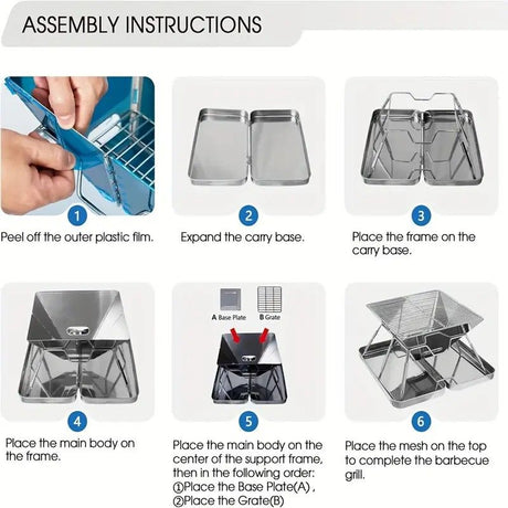 304 Stainless Steel Portable Folding BBQ Grill with Storage Tray for Outdoor Camping Picnics Beach and Backyard