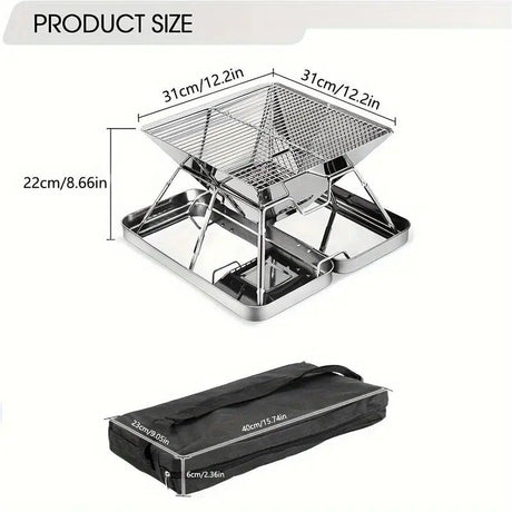 304 Stainless Steel Portable Folding BBQ Grill with Storage Tray for Outdoor Camping Picnics Beach and Backyard