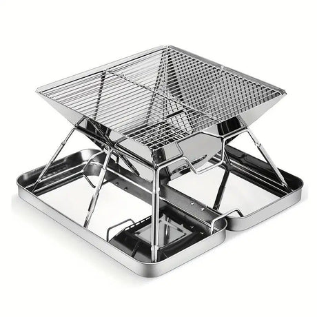 304 Stainless Steel Portable Folding BBQ Grill with Storage Tray for Outdoor Camping Picnics Beach and Backyard