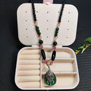 European and American trendy retro necklace, color-block beads and leaf-shaped pendant, simple and elegant, 78cm versatile chain, perfect for daily and smart casual looks.