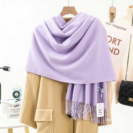 Solid Color Cashmere Wrap Scarf, Thickened for Warmth and Windproof, Bohemian-Style Winter Wardrobe Essential(orange)