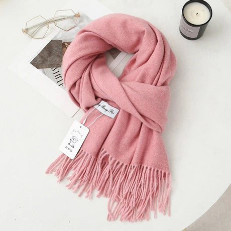 Solid Color Cashmere Wrap Scarf, Thickened for Warmth and Windproof, Bohemian-Style Winter Wardrobe Essential(Oat color)