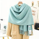Solid Color Cashmere Wrap Scarf, Thickened for Warmth and Windproof, Bohemian-Style Winter Wardrobe Essential(hide powder)