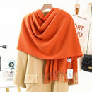 Solid Color Cashmere Wrap Scarf, Thickened for Warmth and Windproof, Bohemian-Style Winter Wardrobe Essential(hide powder)
