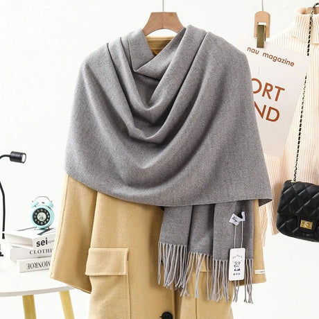 Solid Color Cashmere Wrap Scarf, Thickened for Warmth and Windproof, Bohemian-Style Winter Wardrobe Essential(hide powder)