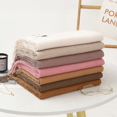 Solid Color Cashmere Wrap Scarf, Thickened for Warmth and Windproof, Bohemian-Style Winter Wardrobe Essential(hide powder)
