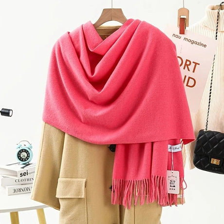 Solid Color Cashmere Wrap Scarf, Thickened for Warmth and Windproof, Bohemian-Style Winter Wardrobe Essential(YELLOW)