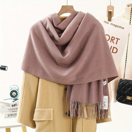 Solid Color Cashmere Wrap Scarf, Thickened for Warmth and Windproof, Bohemian-Style Winter Wardrobe Essential(YELLOW)