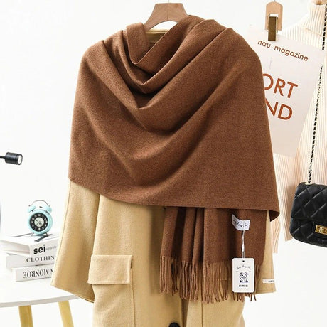 Solid Color Cashmere Wrap Scarf, Thickened for Warmth and Windproof, Bohemian-Style Winter Wardrobe Essential(YELLOW)