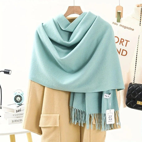 Solid Color Cashmere Wrap Scarf, Thickened for Warmth and Windproof, Bohemian-Style Winter Wardrobe Essential(light purple)