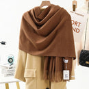 Solid Color Cashmere Wrap Scarf, Thickened for Warmth and Windproof, Bohemian-Style Winter Wardrobe Essential(Chestnut brown)