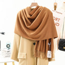 Solid Color Cashmere Wrap Scarf, Thickened for Warmth and Windproof, Bohemian-Style Winter Wardrobe Essential(camel)