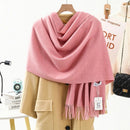 Solid Color Cashmere Wrap Scarf, Thickened for Warmth and Windproof, Bohemian-Style Winter Wardrobe Essential(burgundy43)