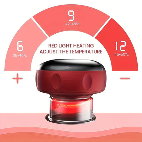Red Smart Cupping Massager: Wireless & Portable/One-Button Pressure Release/12-Level Red Light Heat Therapy, Detachable & Easy to Clean, Full-Body Applicable for Circulation Boost, Revitalize Your Body and Mind at Home or On the Go