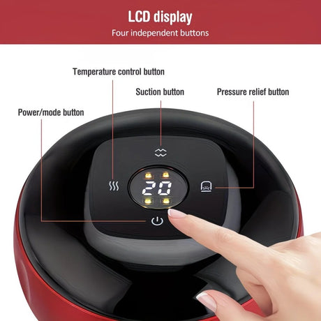 Smart Cupping Massager: Wireless & Portable/One-Button Pressure Release/12-Level Red Light Heat Therapy, Detachable & Easy to Clean, Full-Body Applicable for Circulation Boost, Revitalize Your Body and Mind at Home or On the Go,black