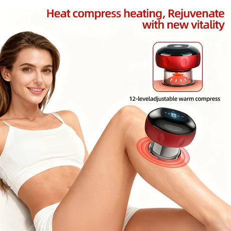 Blue Smart Cupping Massager: Wireless & Portable/One-Button Pressure Release/12-Level Red Light Heat Therapy, Detachable & Easy to Clean, Full-Body Applicable for Circulation Boost, Revitalize Your Body and Mind at Home or On the Go
