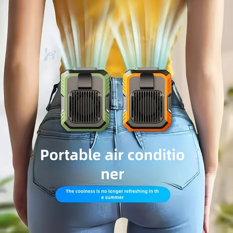Wall-mounted USB rechargeable dual-purpose fan, integrating rapid cooling, dehumidification, and lighting functions. Features three-speed wind adjustment, can be worn on the waist via a hanging strap,Orange