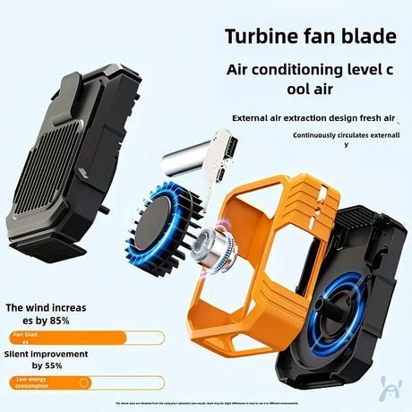 Wall-mounted USB rechargeable dual-purpose fan, integrating rapid cooling, dehumidification, and lighting functions. Features three-speed wind adjustment, can be worn on the waist via a hanging strap,Orange
