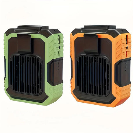 Wall-mounted USB rechargeable dual-purpose fan, integrating rapid cooling, dehumidification, and lighting functions. Features three-speed wind adjustment, can be worn on the waist via a hanging strap,Orange