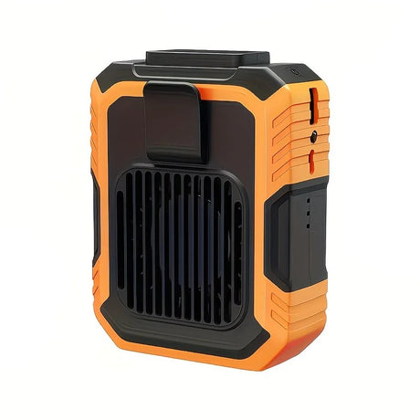Wall-mounted USB rechargeable dual-purpose fan, integrating rapid cooling, dehumidification, and lighting functions. Features three-speed wind adjustment, can be worn on the waist via a hanging strap,Orange