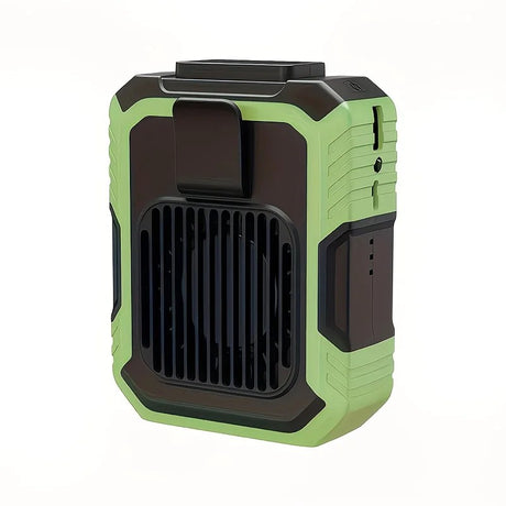 Wall-mounted USB rechargeable dual-purpose fan, integrating rapid cooling, dehumidification, and lighting functions. Features three-speed wind adjustment, can be worn on the waist via a hanging strap,Orange